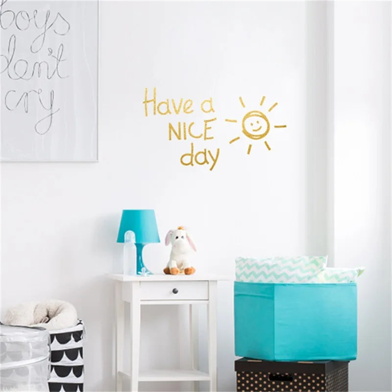 Have a NICE Day Lovely Sun Vinyl Wall Sticker Living Room Bedroom Home Decoration Decals Art English Alphabet Stickers Wallpaper