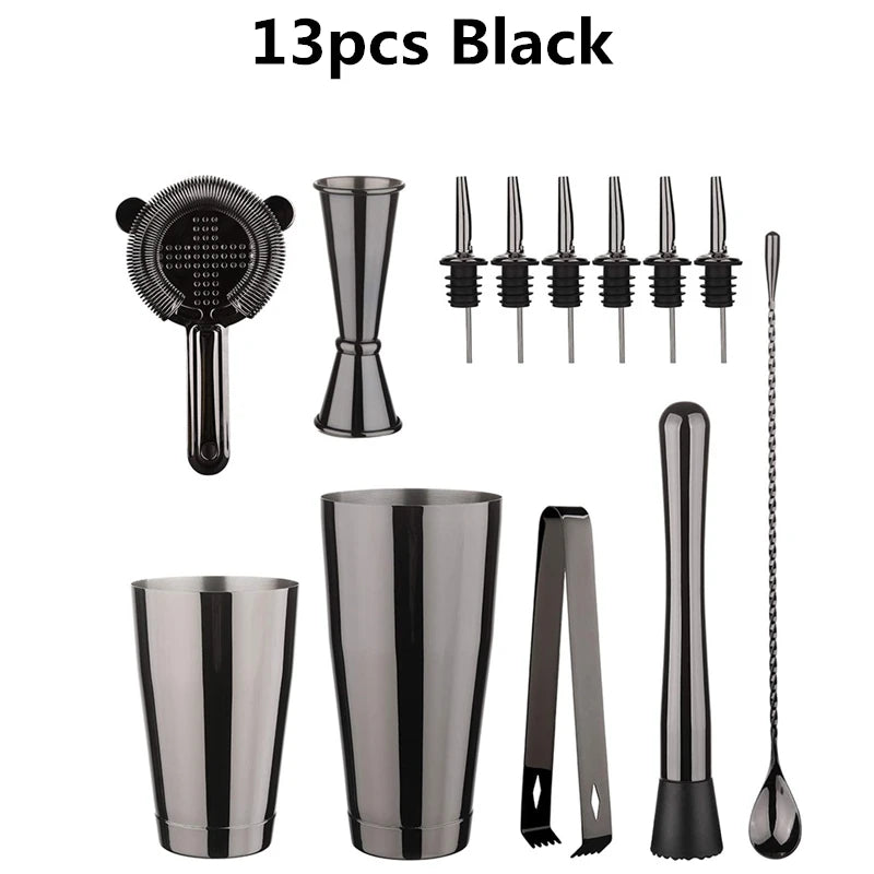 Cocktail Shaker Bar Set: 2 Weighted Boston Shakers,Cocktail Strainer Set,Jigger,Muddler and Spoon, Ice Tong and 2 Bottle Pourer