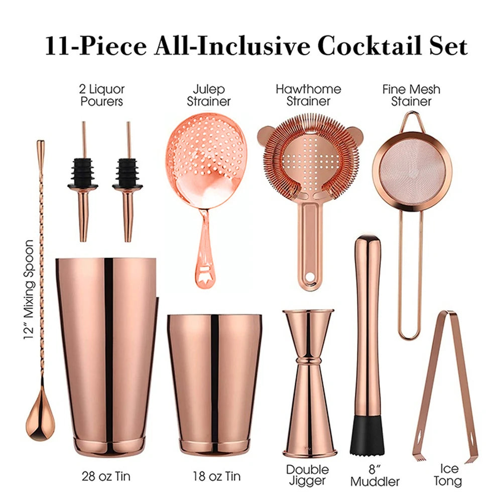 Cocktail Shaker Bar Set: 2 Weighted Boston Shakers,Cocktail Strainer Set,Jigger,Muddler and Spoon, Ice Tong and 2 Bottle Pourer