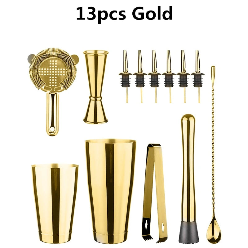 Cocktail Shaker Bar Set: 2 Weighted Boston Shakers,Cocktail Strainer Set,Jigger,Muddler and Spoon, Ice Tong and 2 Bottle Pourer