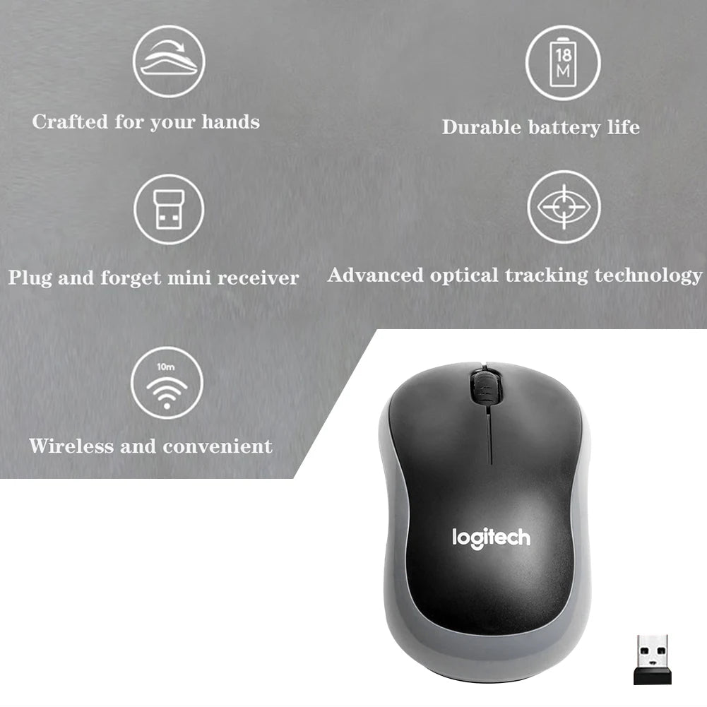 Logitech M185 Wireless Mouse 2.4Ghz USB 1000DPI Mice USB Receiver Mute Optical Navigation Mice For Mac Os Chrome Window 10/8/7