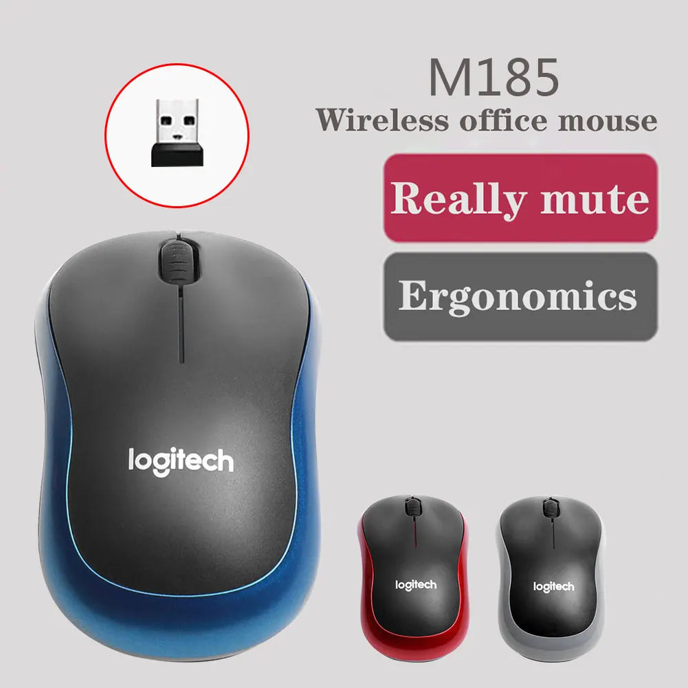 Logitech M185 Wireless Mouse 2.4Ghz USB 1000DPI Mice USB Receiver Mute Optical Navigation Mice For Mac Os Chrome Window 10/8/7