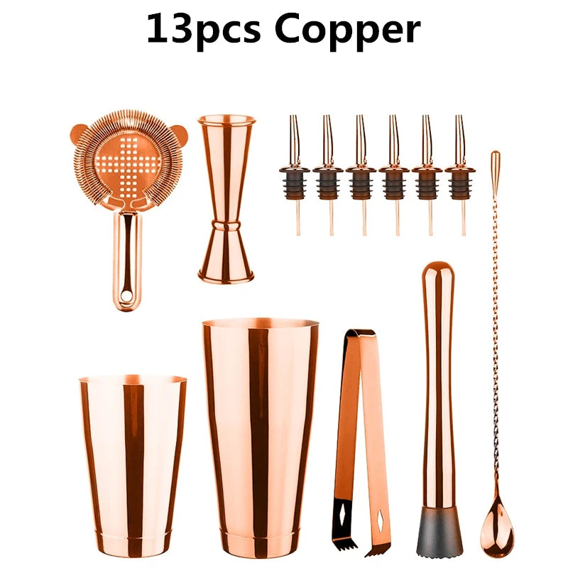 Cocktail Shaker Bar Set: 2 Weighted Boston Shakers,Cocktail Strainer Set,Jigger,Muddler and Spoon, Ice Tong and 2 Bottle Pourer